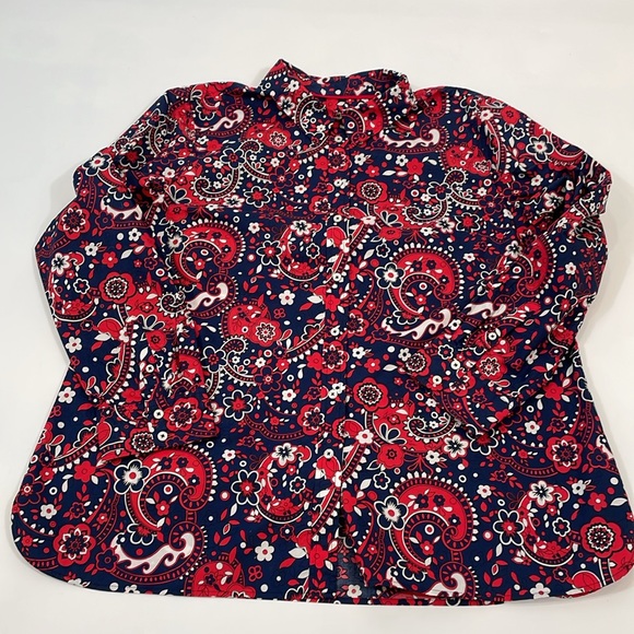 Talbots Long Sleeve Button Down Shirt XL Colorful Print 100% Cotton EUC - Picture 8 of 10